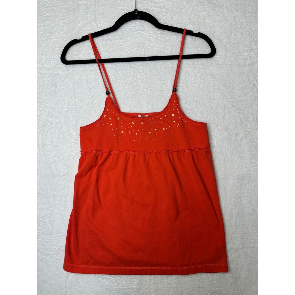 Faded Glory Y2K Cami Tank Top Girls XL 14/16 Orange Sequin Beaded